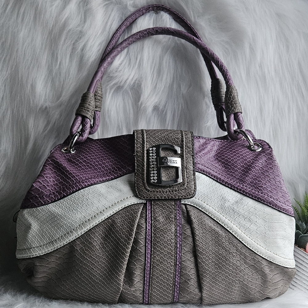 Vintage Guess Rare Purple & Grey Faux Leather Snakeskin Handbag / Shoulder Bag